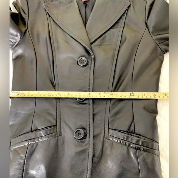 Danier Black Genuine Leather Blazer Button Jacket Goth Matrix Double Collar XXS - Picture 14 of 16